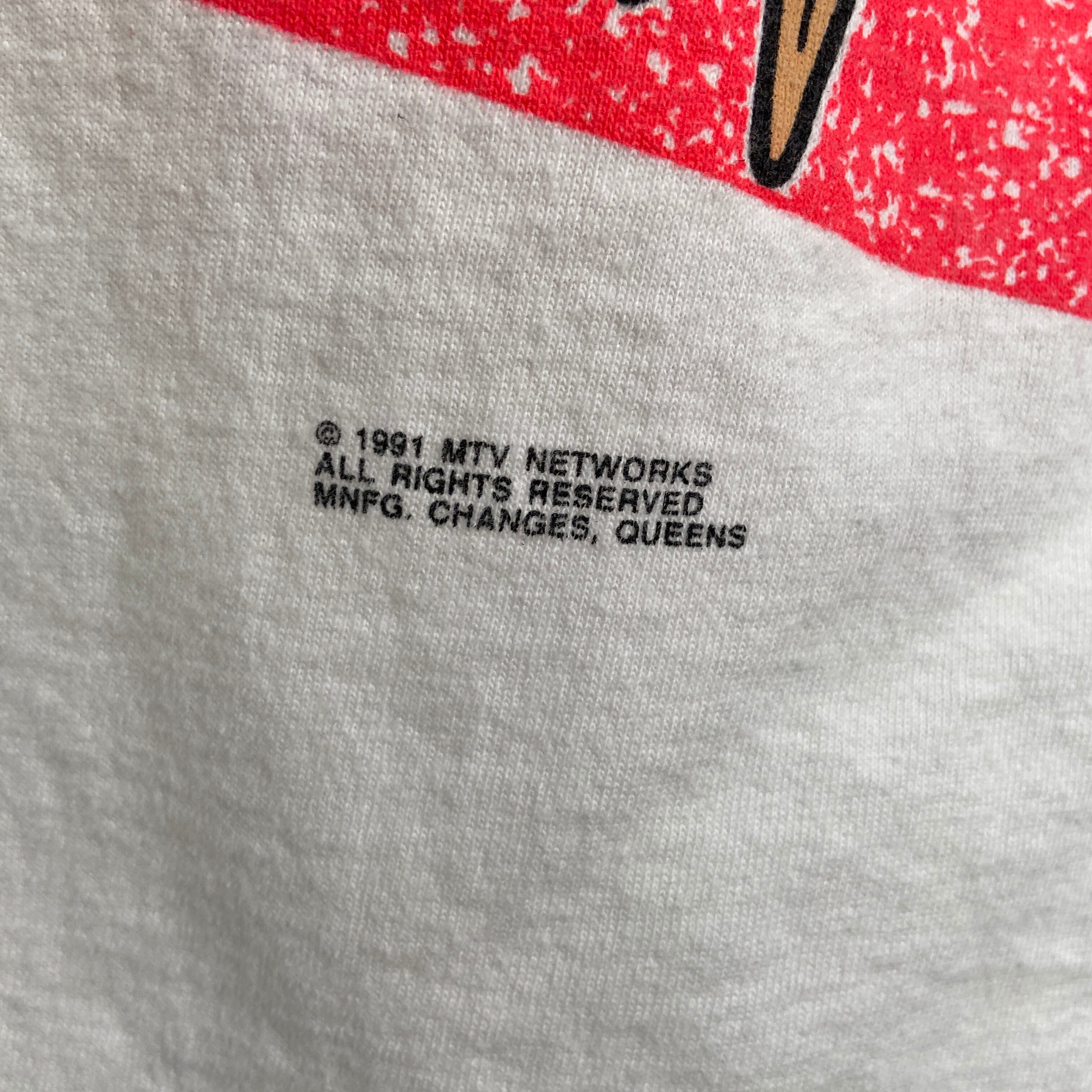 90s レン&スティンピー MTV キャラクターTシャツ アニメ 白 XL相当