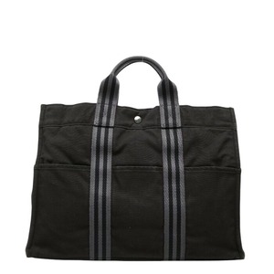 エルメス フールトゥ トートMM ハンドバッグ トートバッグ ブラック グレー キャンバス レディース HERMES 【中古】