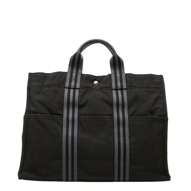 エルメス フールトゥ トートMM ハンドバッグ トートバッグ ブラック グレー キャンバス レディース HERMES 【中古】