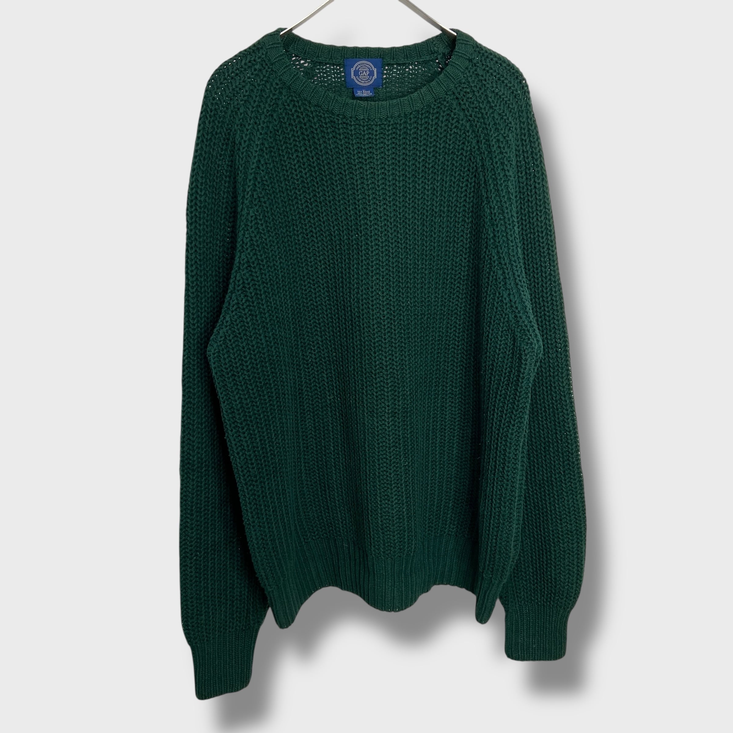 90s GAP オールドギャップ コットンニット リブ編みニット グリーン M