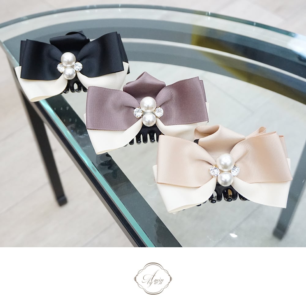 バイカラーリボンビジュパールバンスクリップ | Amin by w.a