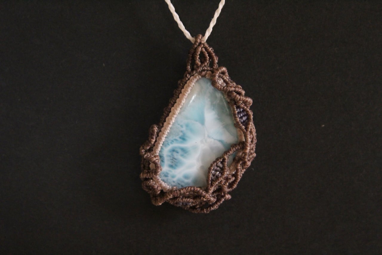 Larimar micro macrame  design pendant