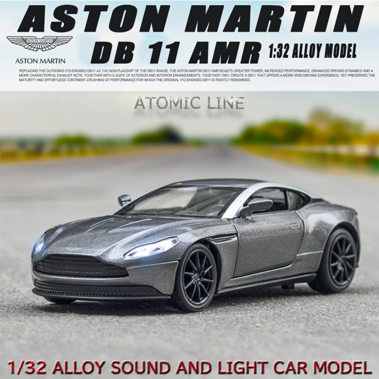 アストンマーティン DB11 AMR ミニカー 1/32 全4色 ライト点灯 エンジンサウンド 合金モデル 模型 ジオラマ