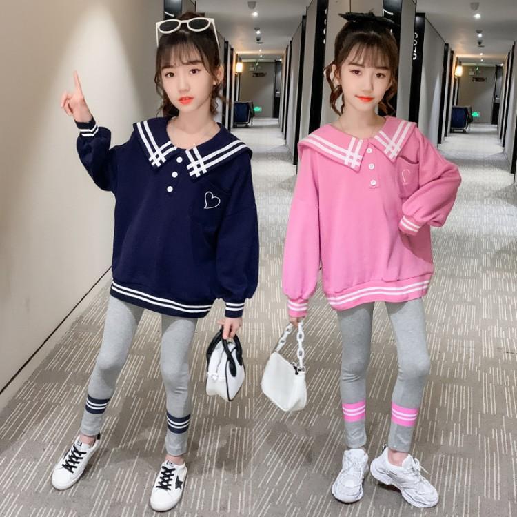 セーラーカラー 韓国風トップスtシャツ プラス パンツ セットアップ レギンスパンツ 小学生 中学生 子供服 女の子 トップス ラインパンツ 2点セットトレーニングウエア スポーティー カラフル かわいい カジュアル 韓国ファッション 110cm 160cm 送料無料 韓国