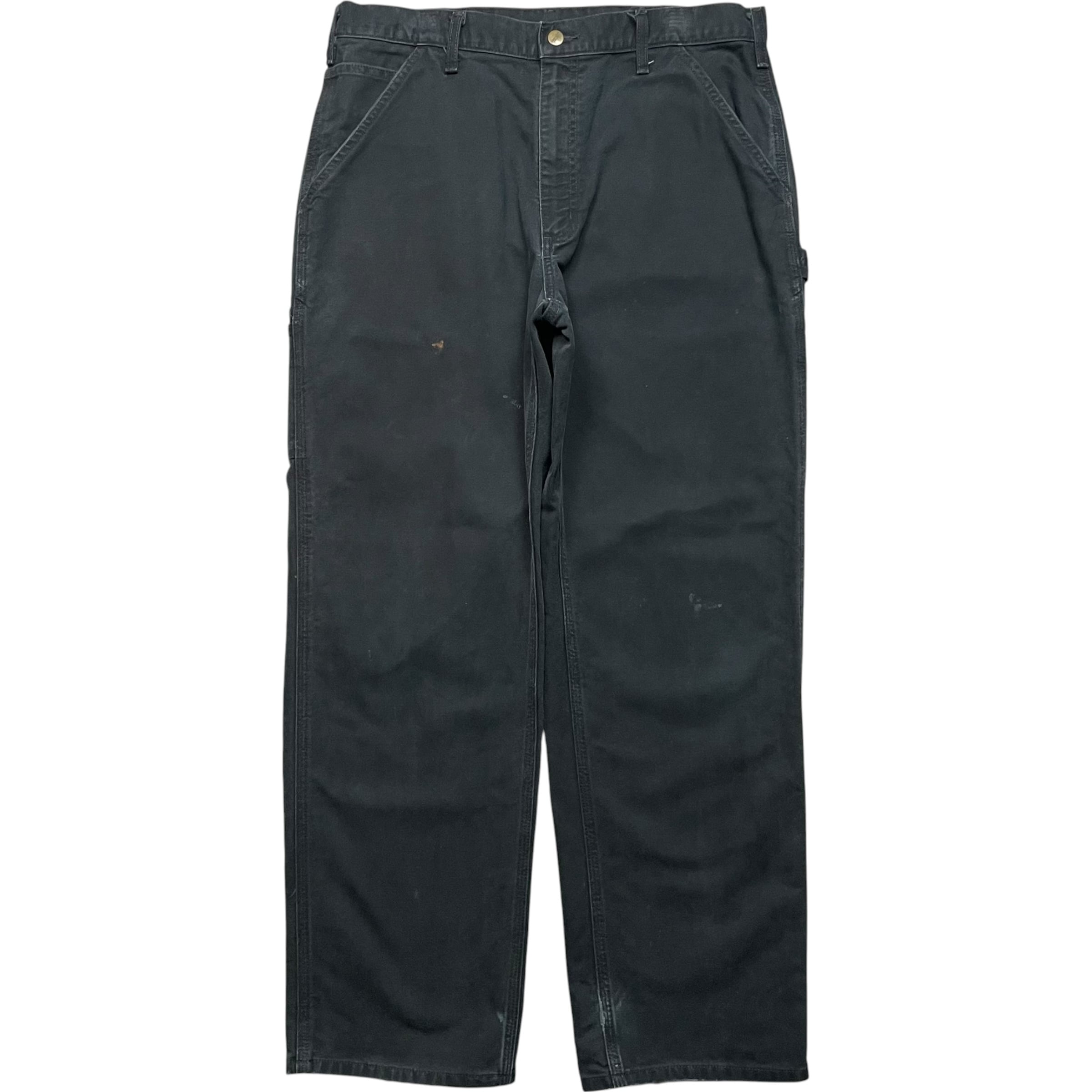 《実寸 W35 L31》Carhartt カーハート ペインターパンツ ワークパンツ ブラック ワンポイントロゴパッチ フェード 裾ダメージ no.10242