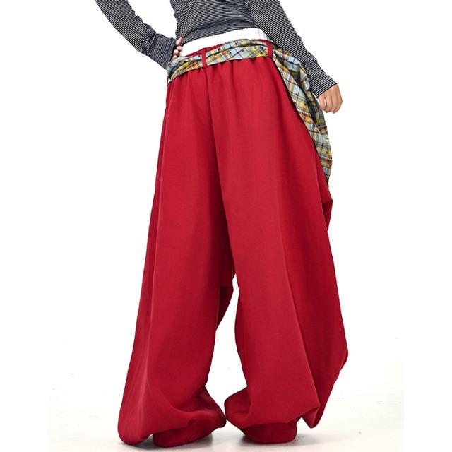 checked scarf wide leg pants　チェック柄スカーフワイドレッグパンツ　J1385