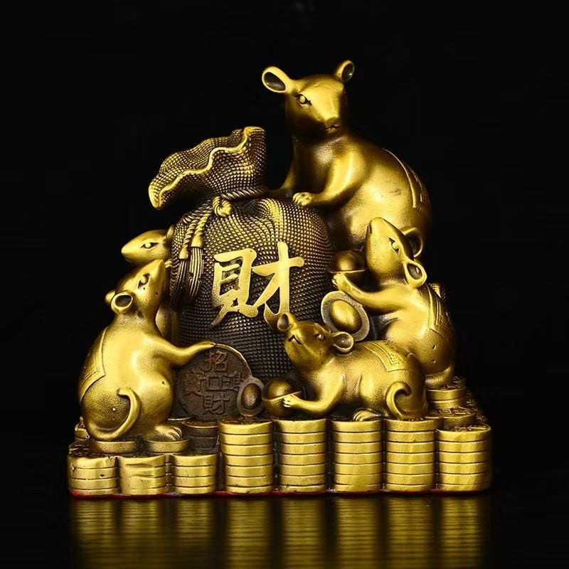 ネズミ ねずみ 置物 オブジェ 五鼠 運財 風水 金運アップ 開運 招財進