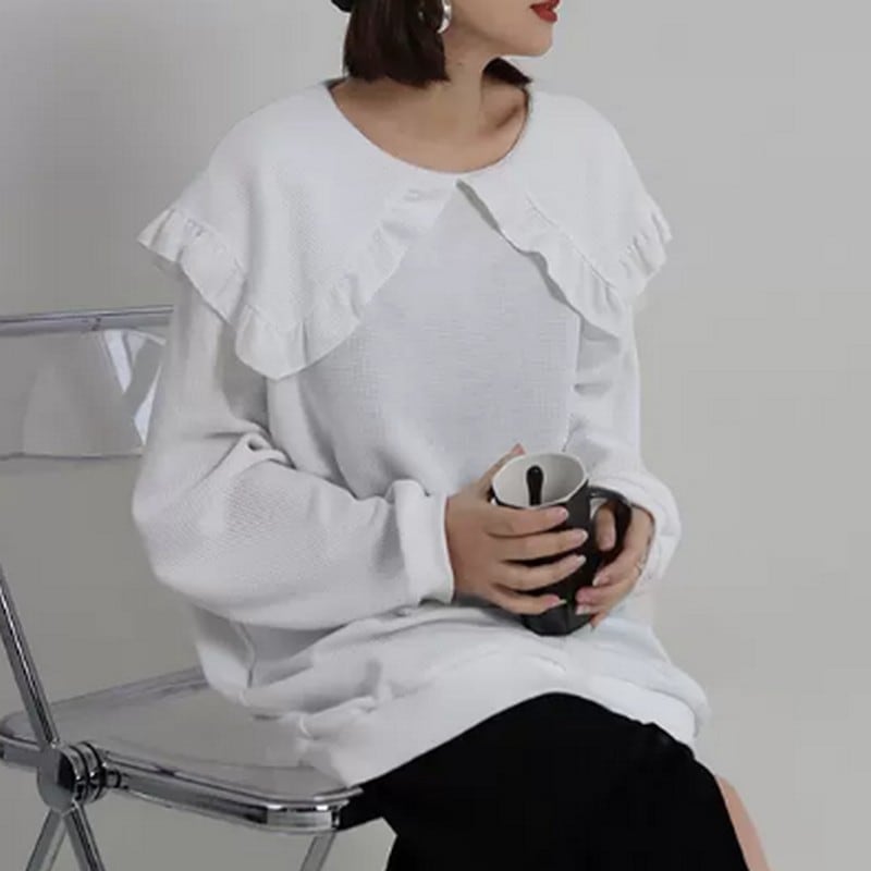 waffle big collar pullover 10084