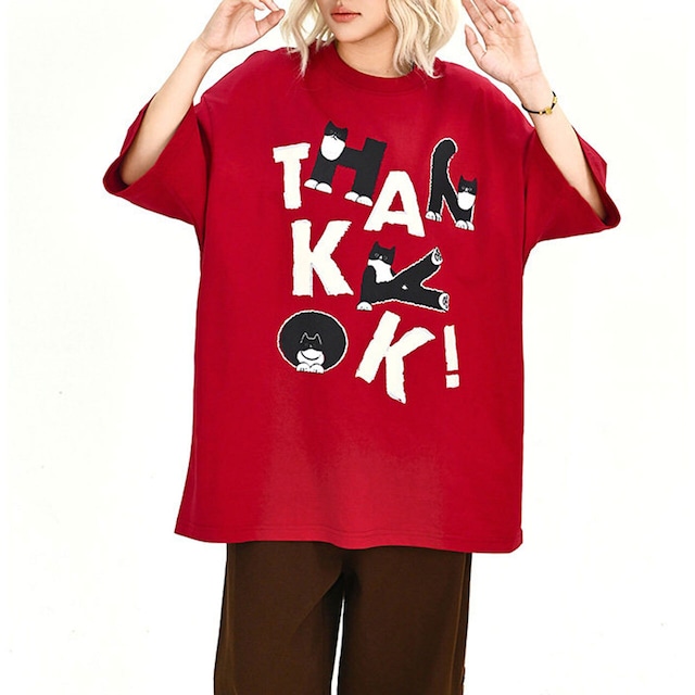 キャットタイポグラフィボリュームシルエットTシャツ 2col   R02201