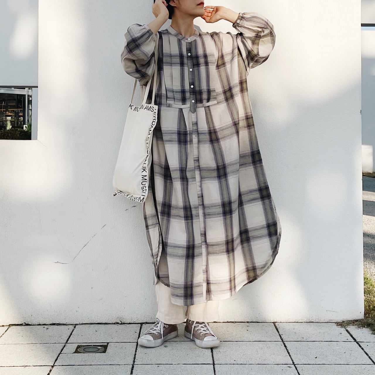 Waffle check dress (off-white)