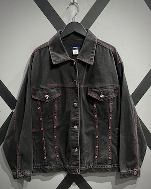 【X VINTAGE】 Rhinestone Decoration Vintage Black Denim Jacket