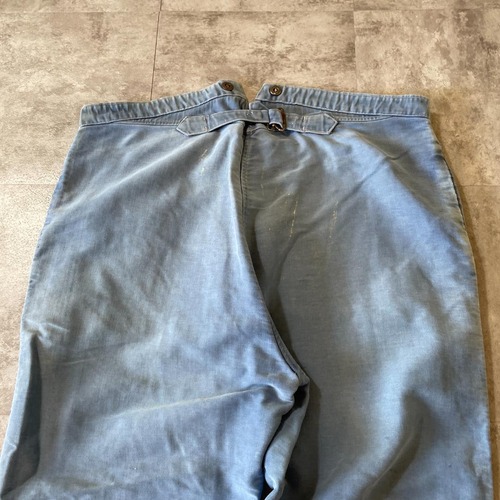30-40s 針式シンチ フレンチワーク モールスキン ブルー パンツ W39 詳細写真13