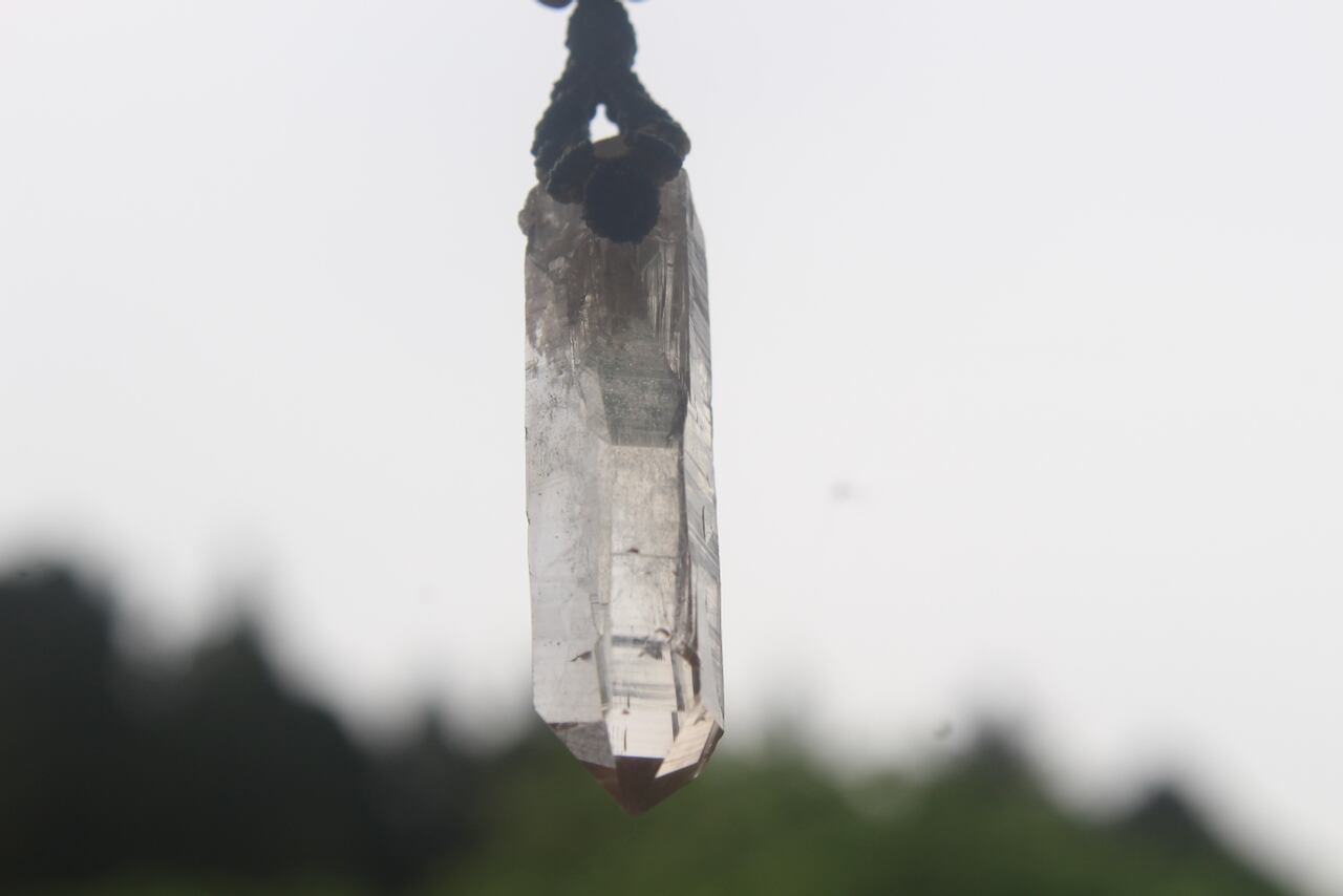 Himalayan crystal micro macrame wood pendant