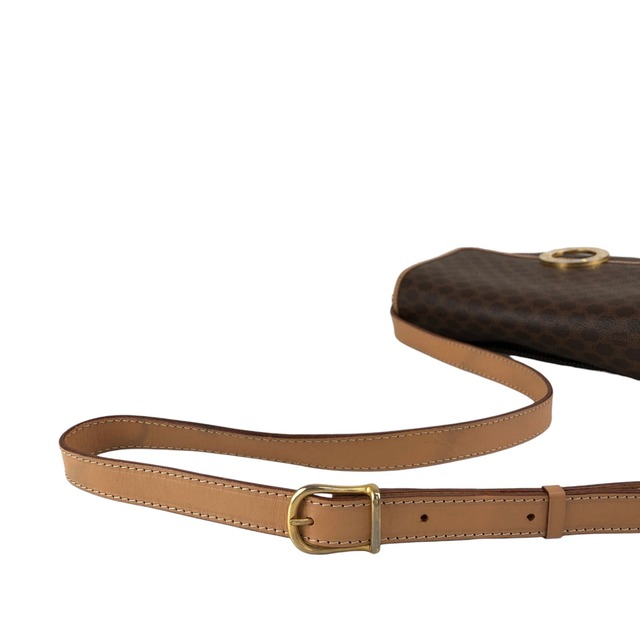 CELINE セリーヌ マカダム ショルダーバッグ ブラウン サークルロゴ PVC レザー 4ks7pb