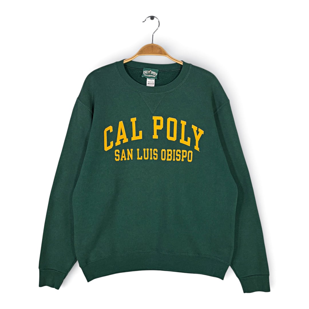 90s CAL POLY USA製 ヴィンテージ スウェット カレッジ アーチロゴ ダークグリーン サイズM 古着 CF1005