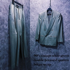 【doppio】90's vintage white green double breasted quattro botão set up