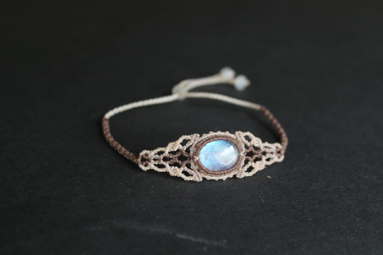 Rainbow moonstone micro macrame bracelet