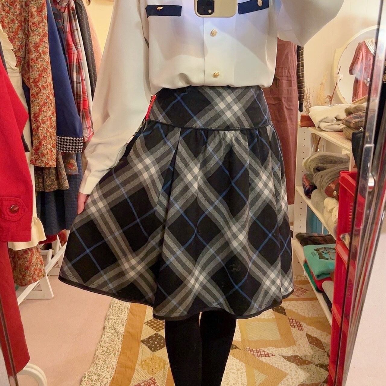 Burberry / blue check flare skirt