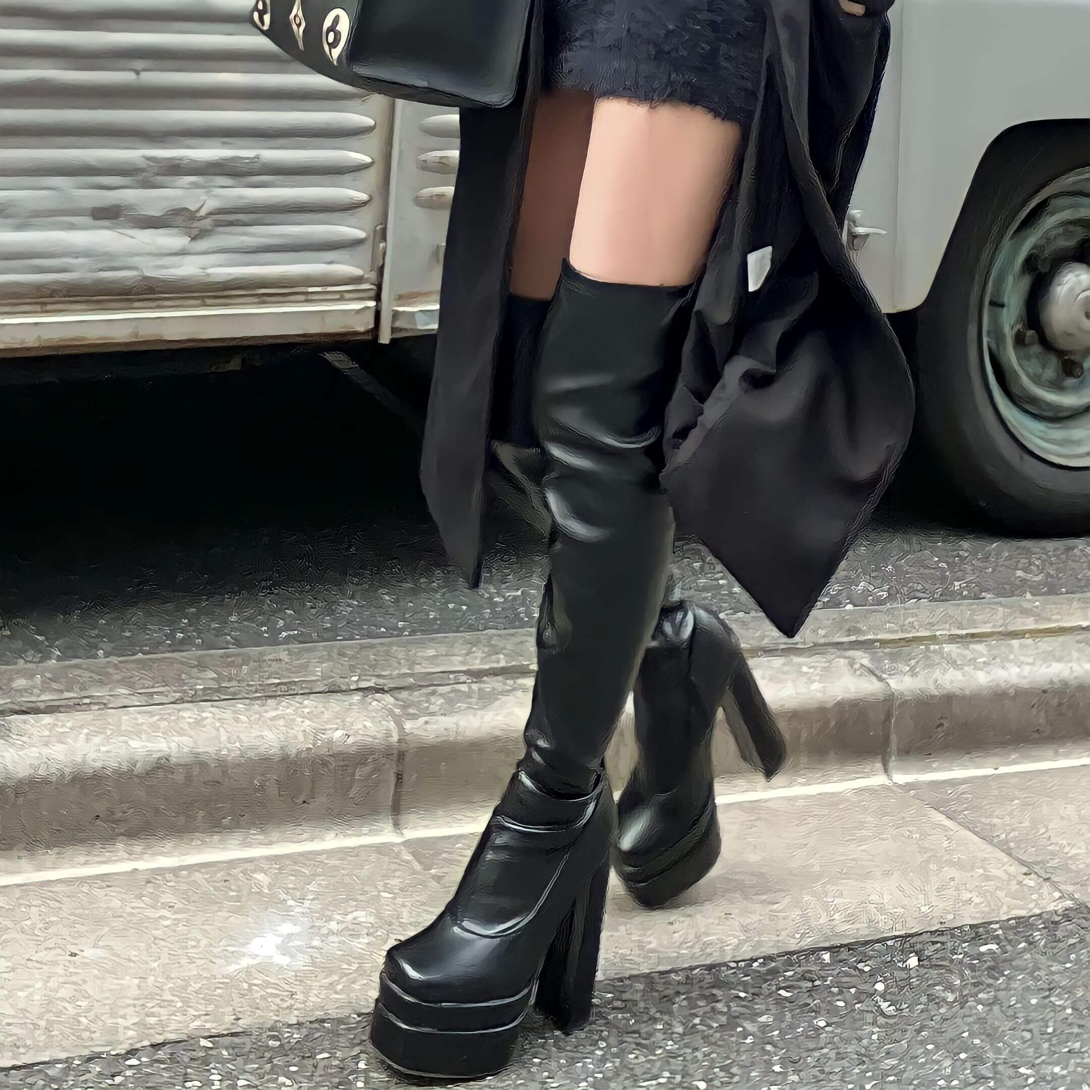 size26.5cmあり】スリムフィット厚底ニーハイブーツ15cm全2色 | 厚底