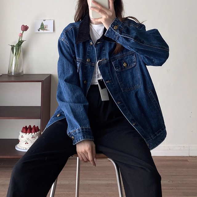 レディース ジャケット アウター 上着 デニム 羽織 前開き Gジャン 長袖 襟付き ワイド ポケット ボタン ヴィンテージ アメカジ ブルーデニム カラーデニム かわいい 大人可愛い シンプル カジュアル おしゃれ かっこいい レトロ こなれ感 ラフ メンズライク ボーイッシュ スポーティー ルーズ 個性的 クール 主役級 存在感 抜け感 キュート 学生風 ベーシック アメリカン アクティブ ワイルド 無地 春 秋 お出かけ アウトドア キャンプ 旅行 休日 カフェ 重ね着 コーデ 普段使い M L