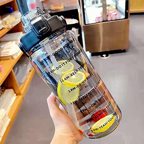 TSQIBU ボトル 水筒 2L 大容量 ポータブルストロースポーツウォーターボトル BPAフリー プラスチックウォーターボトル 大人 子ども アウトドア スポーツ 登山用 キャンプ ランニング ジム ハイキング 自転車 (2L,black)