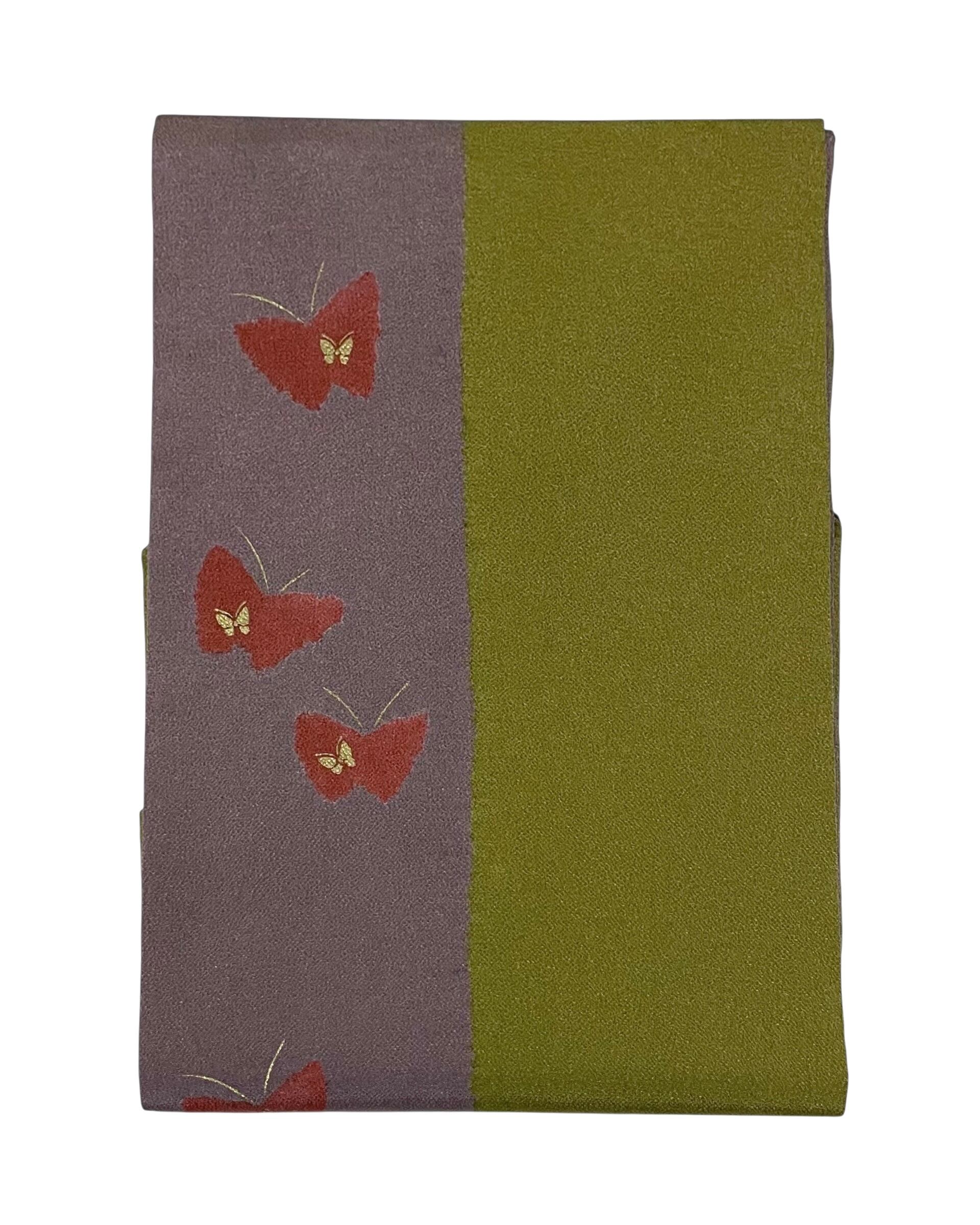 緑×紫に蝶柄 縮緬地名古屋帯 | cocoa