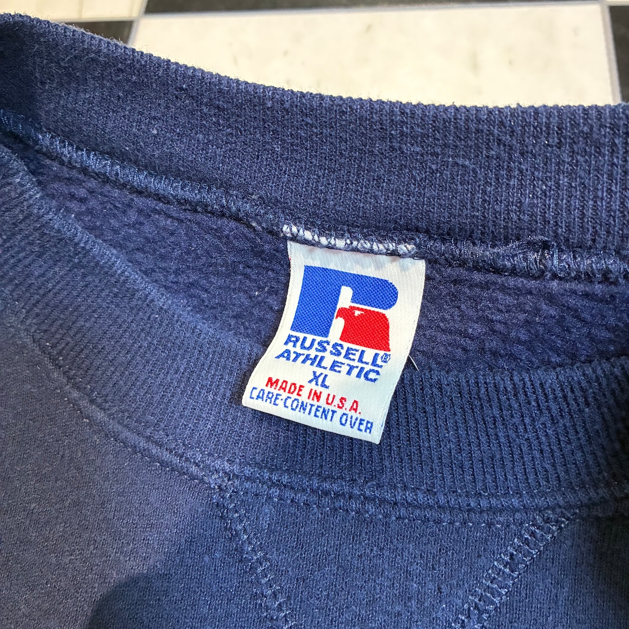 90s USA製 RUSSELL ATHLETIC BANANA SLUG カレッジスウェット ネイビー ラッセル