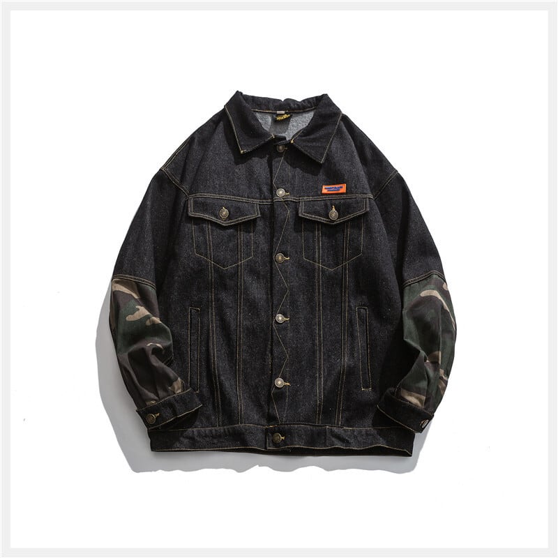 【新作】【送料無料】 Yidao、ヴィンテージの秋の服、新しいeseトレンド、カモフラージュステッチスリーブ、オールマッチデニムジャケット、メンズルーズカジュアルジャケット-アリババ オータム 秋物 ビンテージ hip6-161110748848086