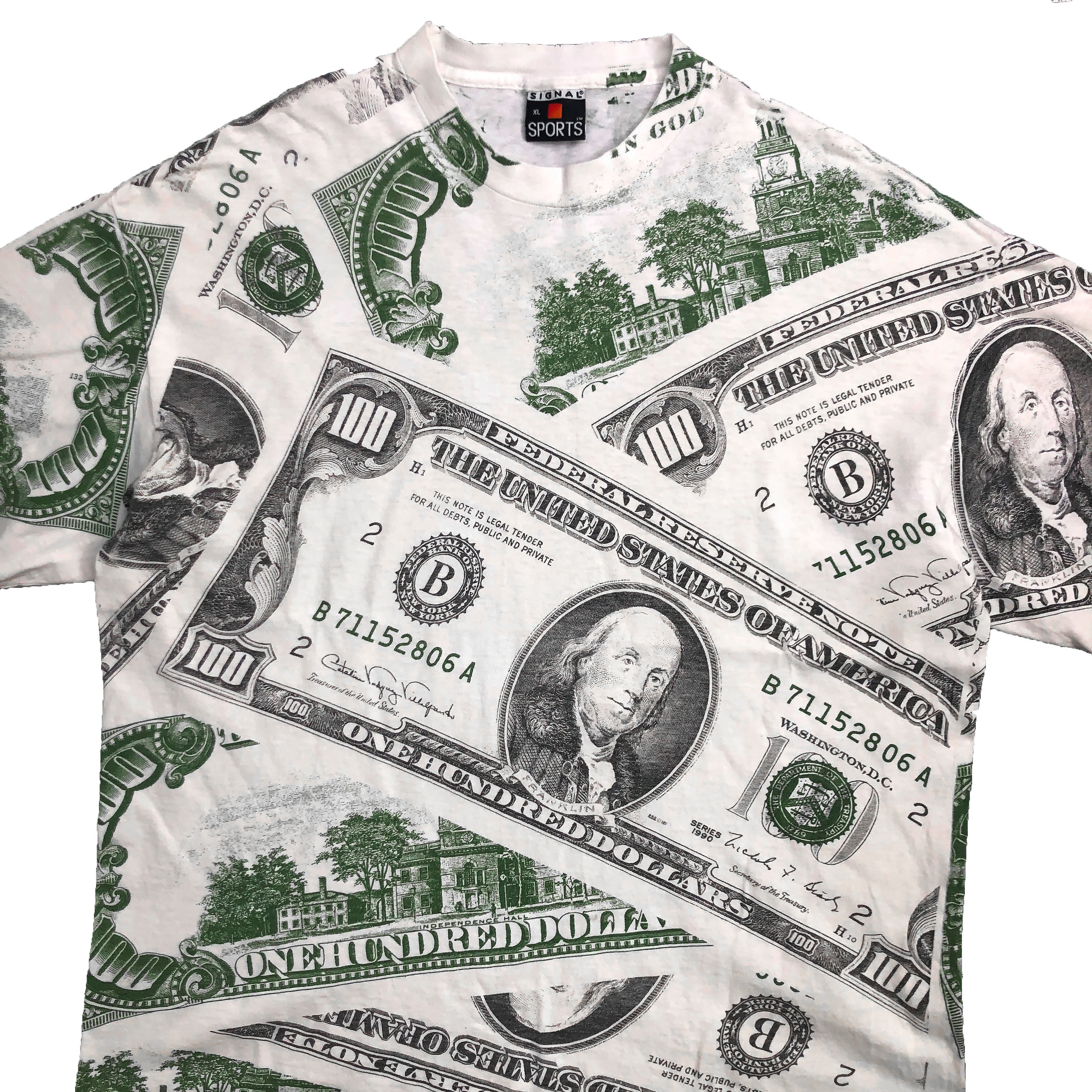 90S USA製 ヴィンテージ 100ドル 紙幣 総柄 オーバーサイズ Tシャツ
