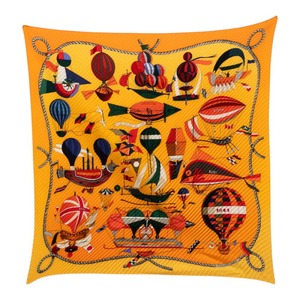 エルメス プリーツ カレ LES FOLIES DU CIEL 大空の狂気 スカーフ オレンジ シルク レディース HERMES 【中古】