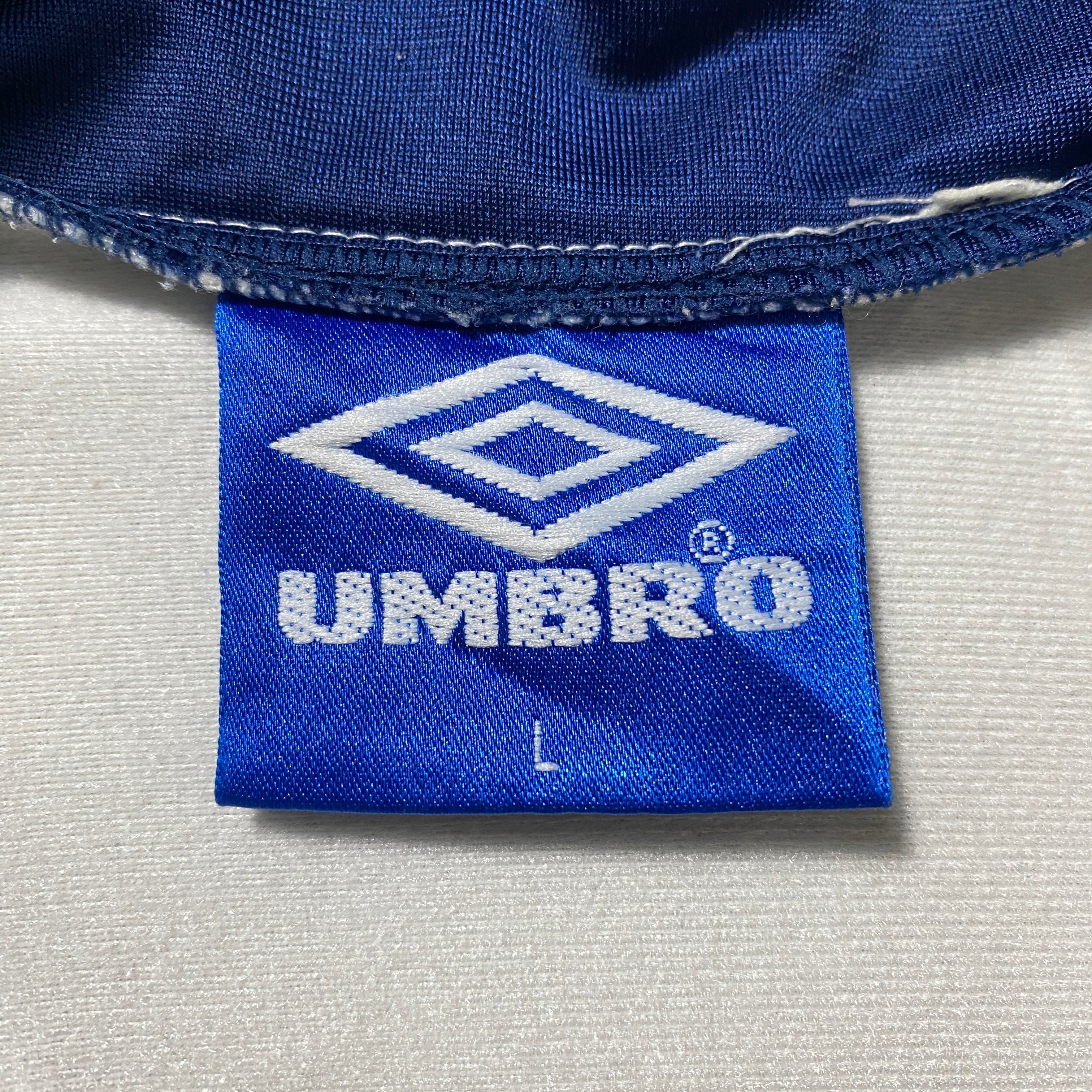 希少ロゴ90s アンブロ 刺繍ロゴ サイドロゴ ジャケット L 青×黒 90 