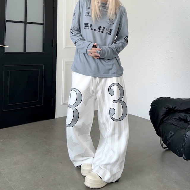 スターストライプアシンメトリーワイドラインスウェットパンツ 1col R02645