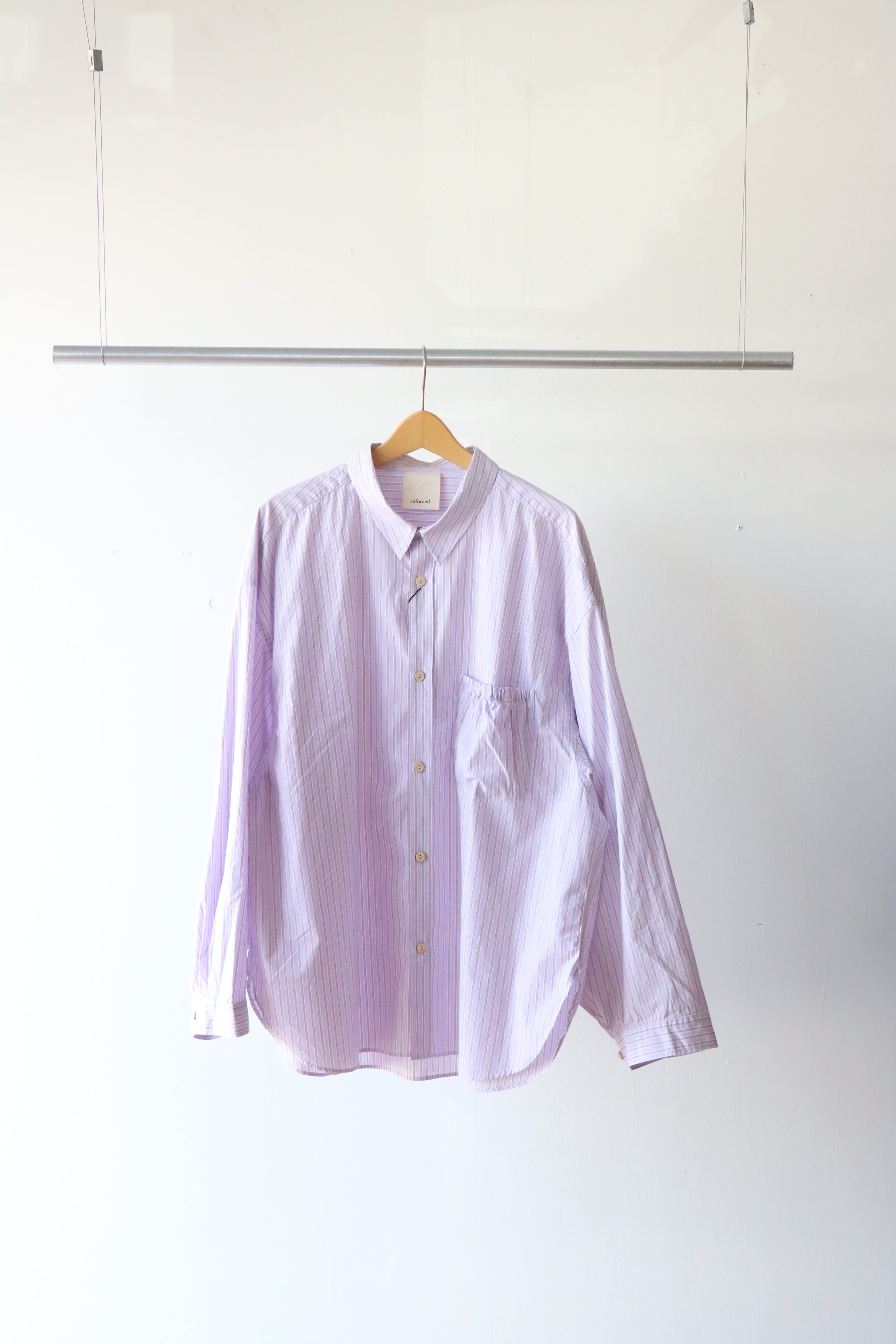 refomed -WRIST PATCH WIDE SHIRT “Stripe"- / RESH-021 / リフォメッド リストパッチ ワイドシャツ