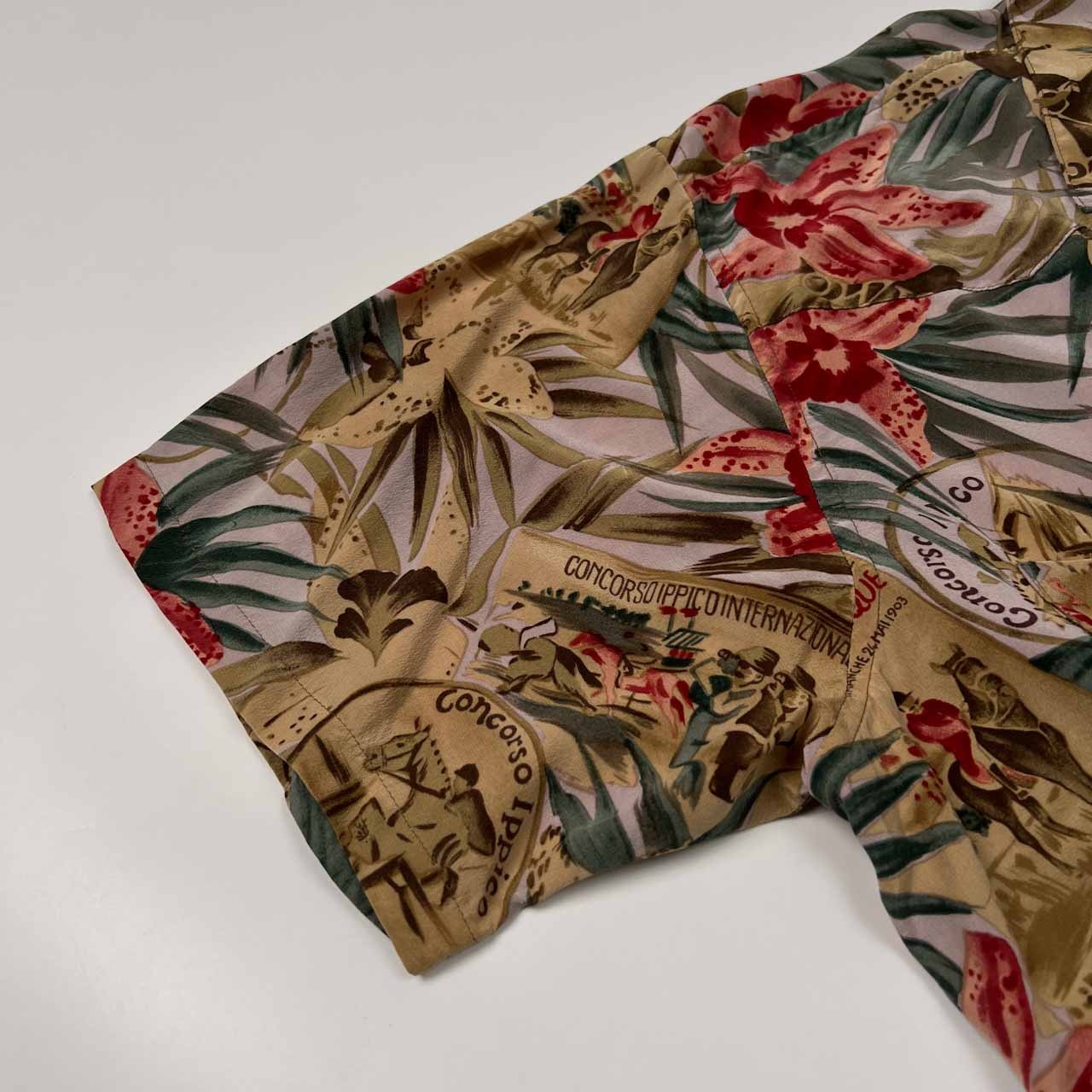 PAPAS パパス 花柄&ホース柄 総柄 シルク100% 半袖 アロハシャツ サイズ M /マルチ系/絹100%