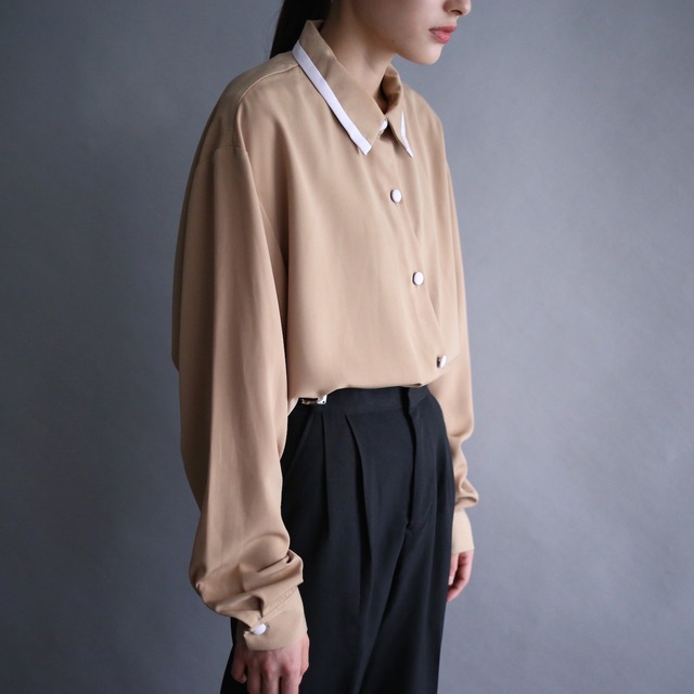 collar switching bi-color design loose shirt