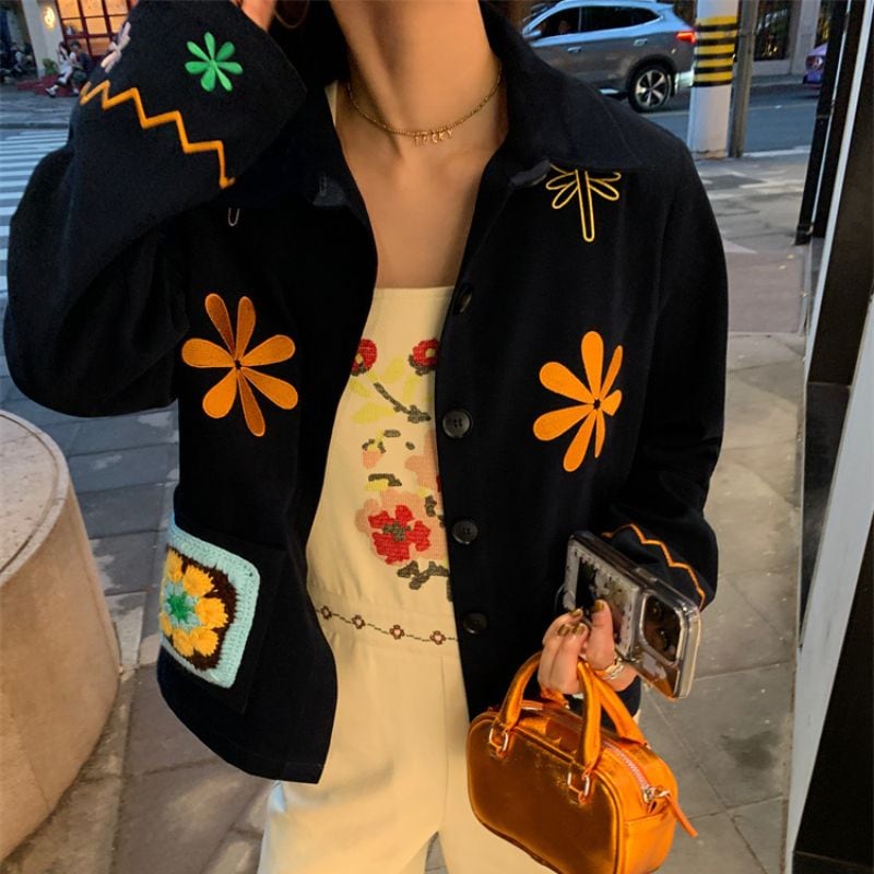Embroidered flower short jacket 00490