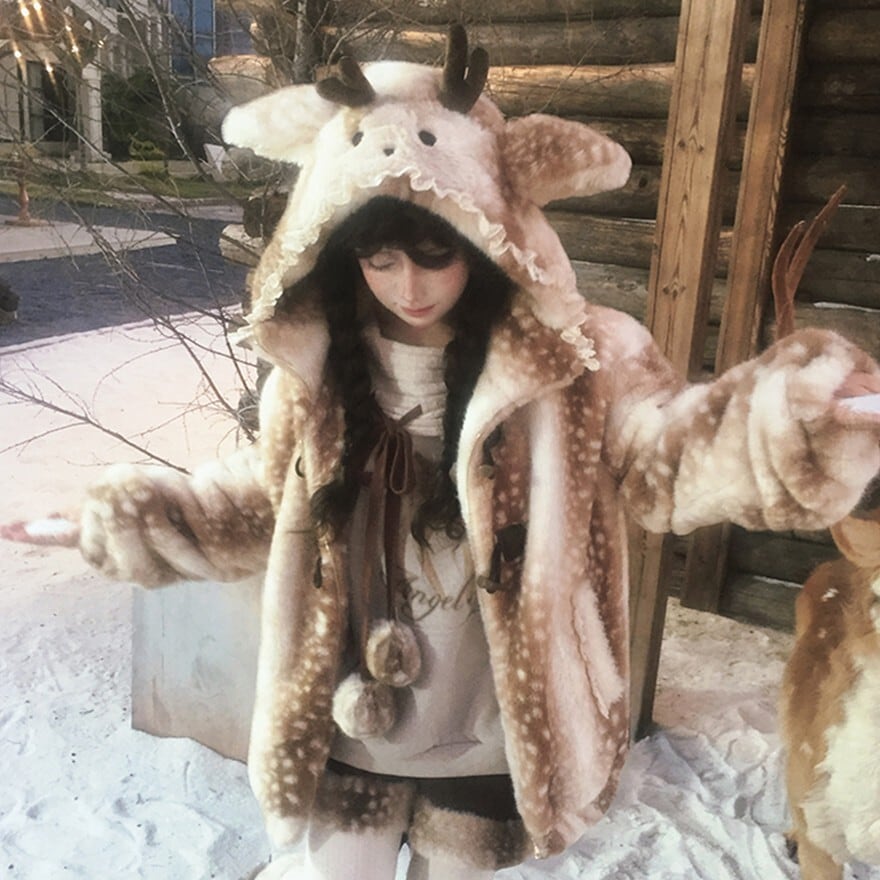 アニマルジャケット トナカイ 冬コート フェイクファー 鹿柄 ホーン