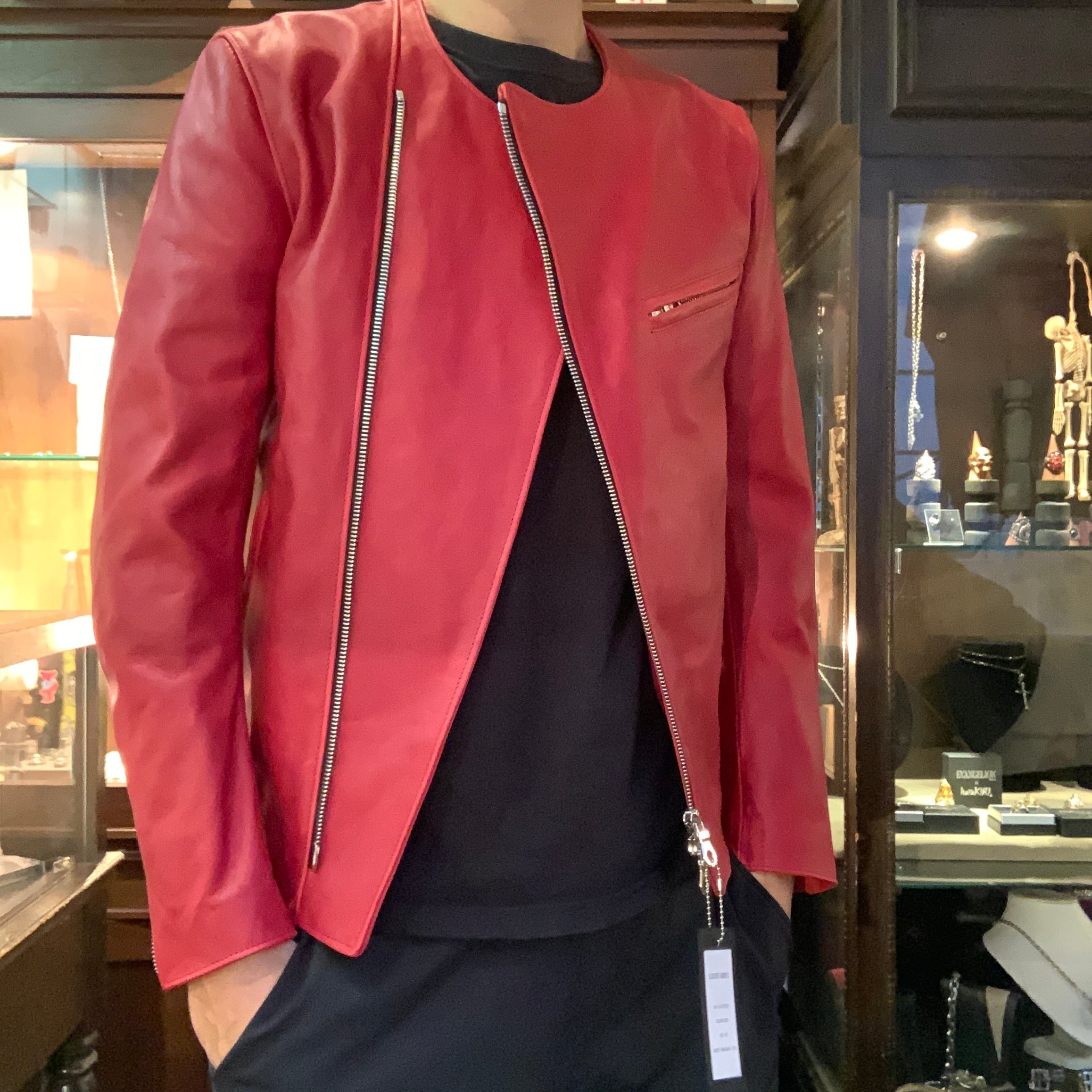 Licht Adel LW-JKT02 Collarless Double Jacket Red leather riders