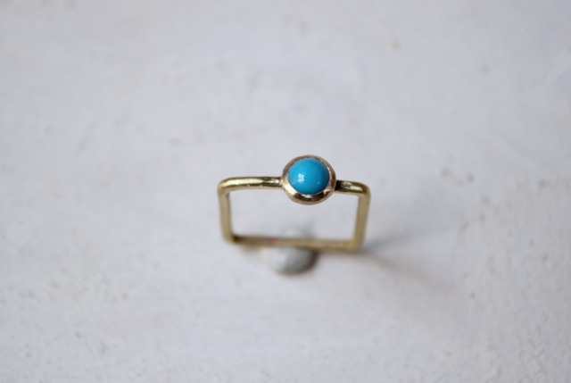 スクエアリング/真鍮/ターコイズ　