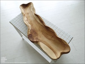 チーク無垢材 大型プリミティブトレイN67.5cm 大型食器 菓子鉢 サラダボウル 入れ物 自然な様 ナチュラル 世界三大銘木