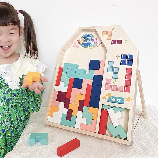 .木製テトリスパズルおもちゃ　ブロック　スタンド付き　知育玩具　誕生日プレゼント　lti0014