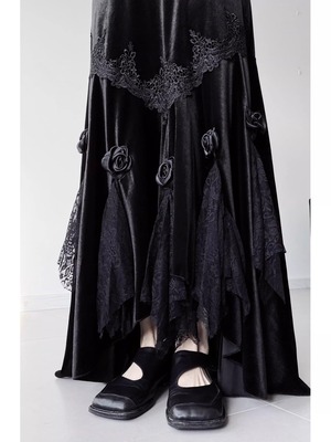 Rose velvet lace fishtail skirt [T2746]