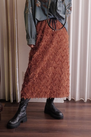 fringe jacquard skirt brown
