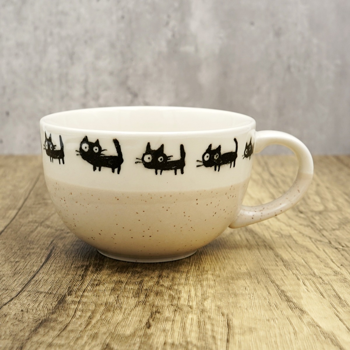 猫スープカップ(美濃焼くろ猫スープカップ)ベージュ | マスノヤ衣料品 