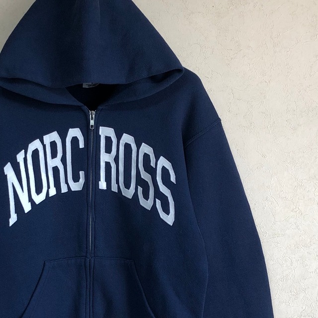 【Sサイズ】90's "NORCROSS" 文字ワッペン ジップアップパーカー　エリアもの古着