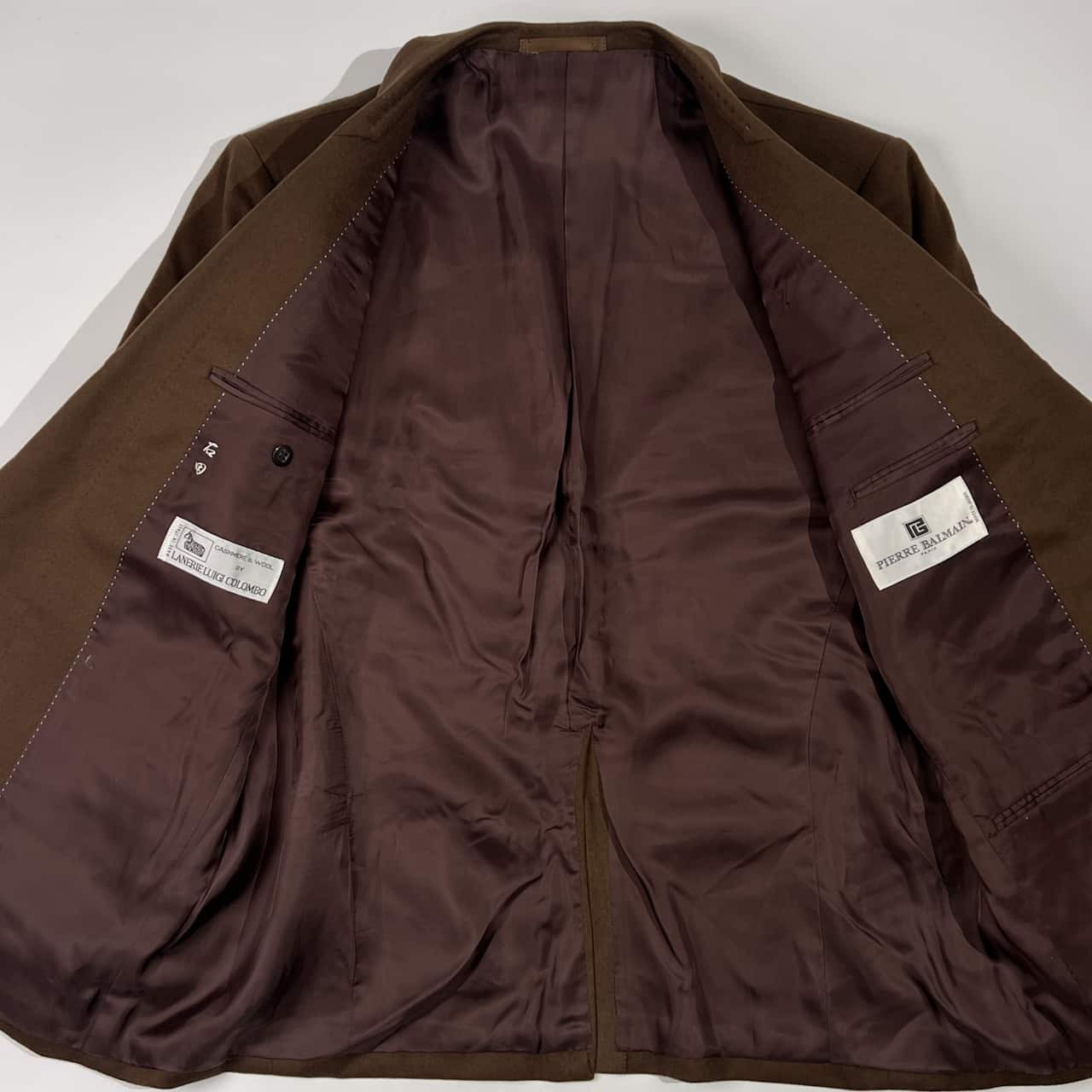 カシミヤ混 PIERRE BALMAIN ピエール・バルマン LANERIE LUIGI COLOMBO テーラードジャケット 94-84-165/ダークベージュ系 メンズ