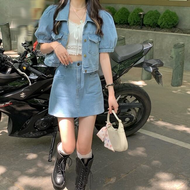 デニムセットアップ レディース 韓国 ファッション クロップド