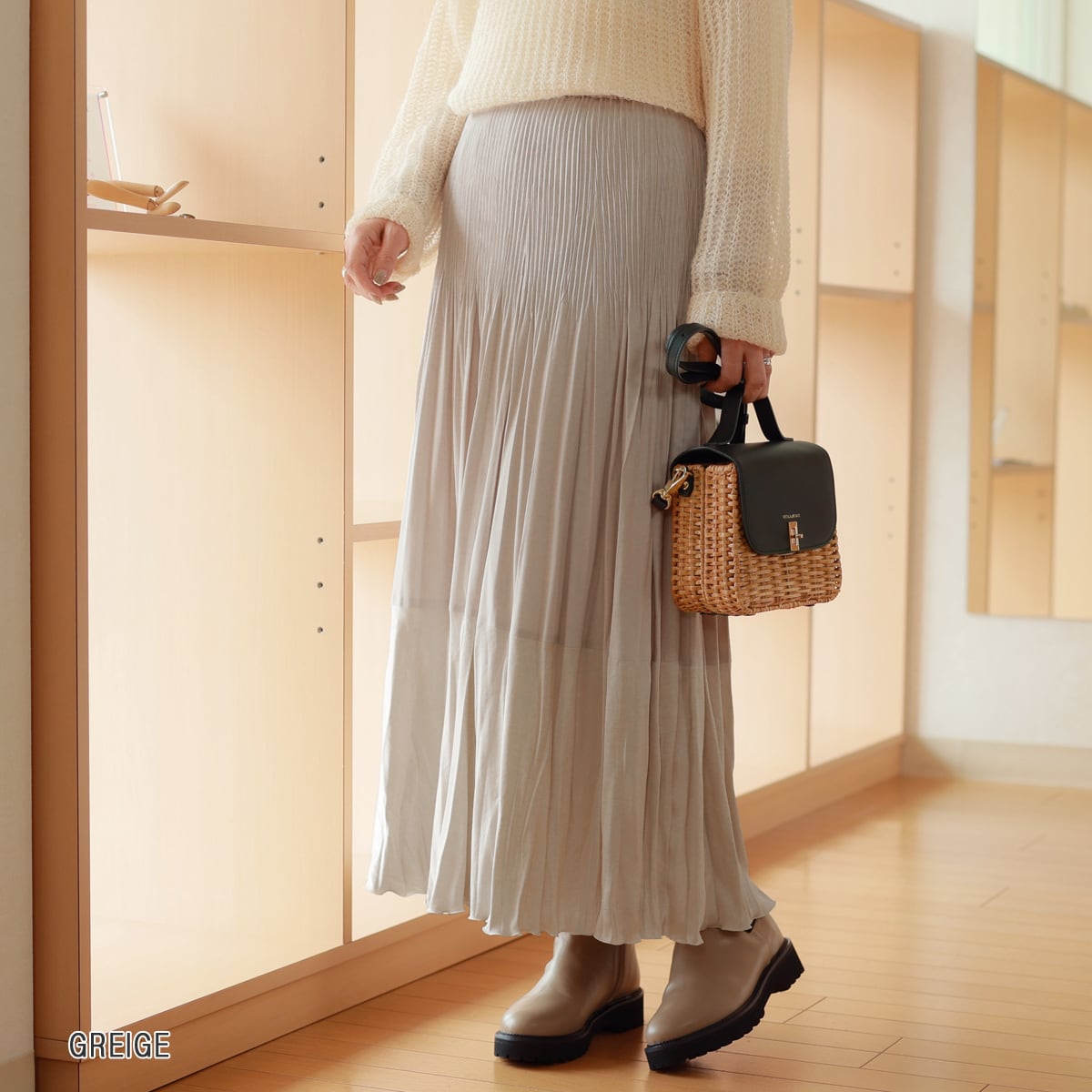 ADAWAS (アダワス) ダルサテン切替 マジックプリーツ スカート | planino