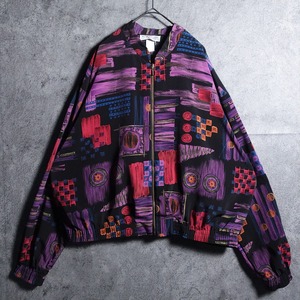 Artistic Motif Design Zip Short Blouson