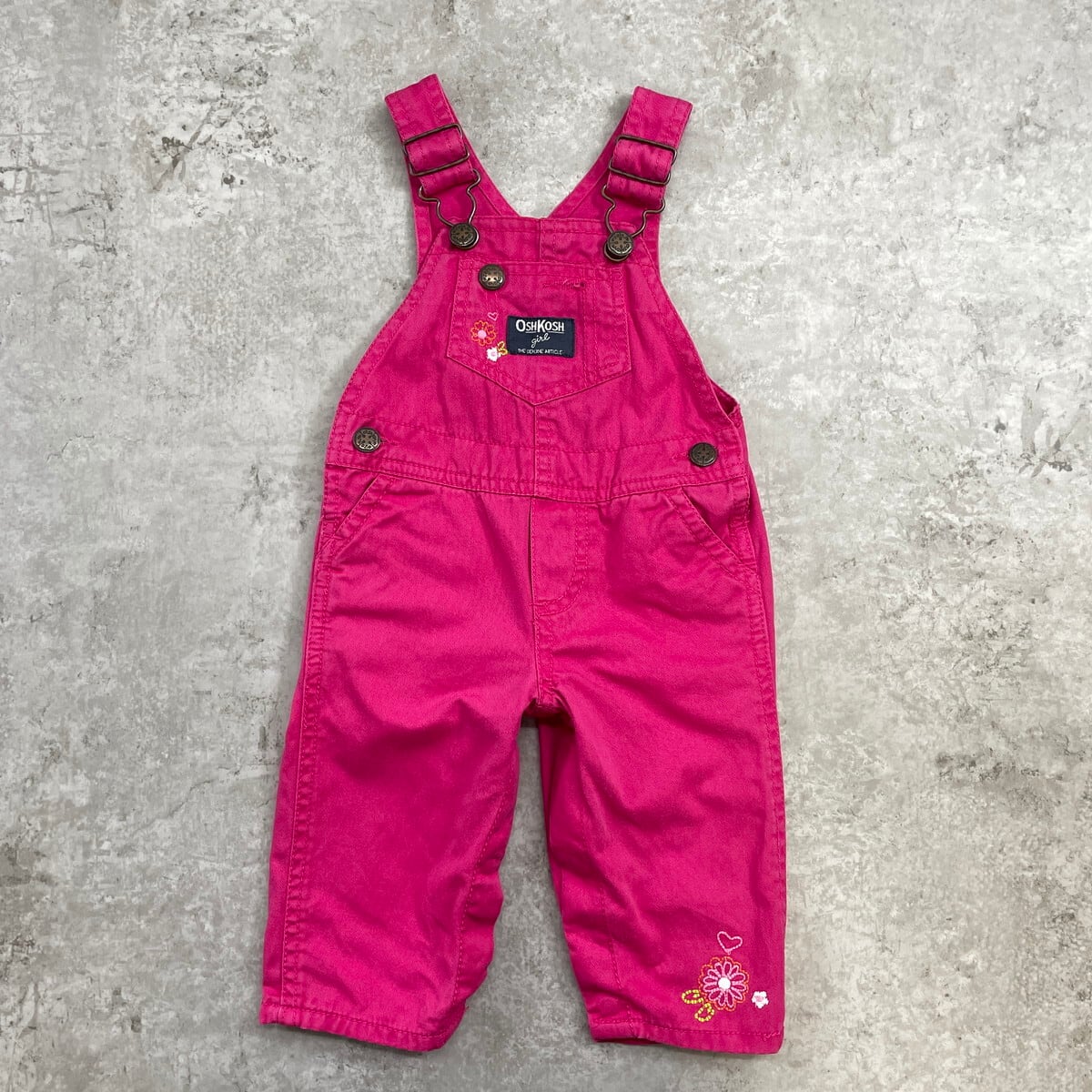 OshKosh☆ピンクロンパース　コーデュロイ　花柄　80年代　USA製　24М kids】 OSHKOSH オシュコシュ 花柄刺繍 オーバーオール ロンパース